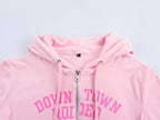 Letter Graphic Print Hooded Velvet Jacket Bootcut Pants Casual Sports Set