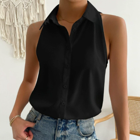 Women's Satin Sleeveless Office Shirt