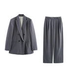 Double Breasted Blazer With Padded Shoulder Pant Set