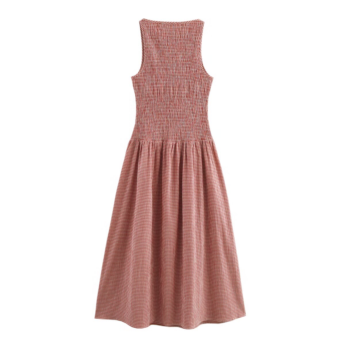 Fine Plaid Sleeveless Midi Dress