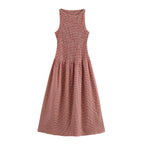Fine Plaid Sleeveless Midi Dress