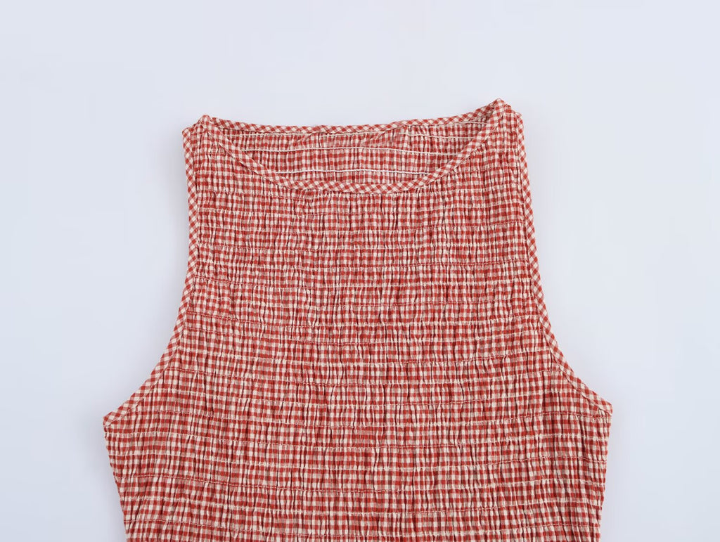 Fine Plaid Sleeveless Midi Dress