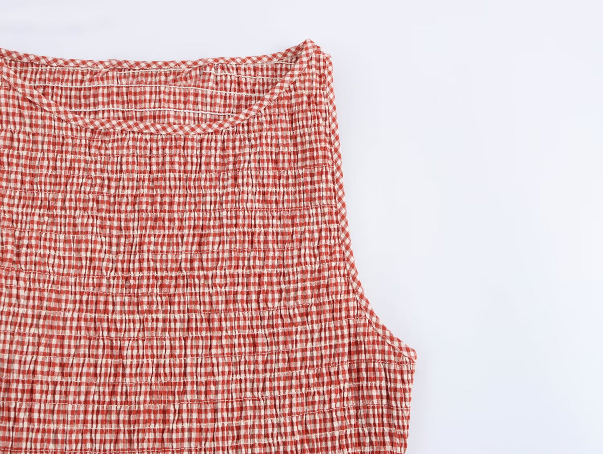 Fine Plaid Sleeveless Midi Dress