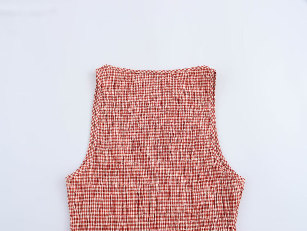 Fine Plaid Sleeveless Midi Dress