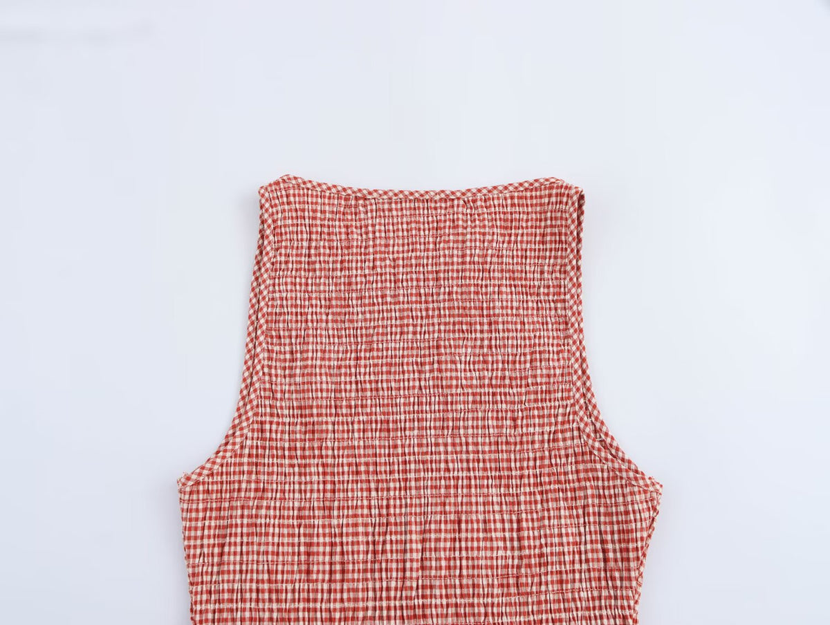 Fine Plaid Sleeveless Midi Dress