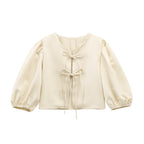 Women’s Puff Sleeve Lace Up Blouse