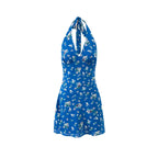Women's Spring Vacation Lace Up Halter Women Waist Slimming Floral Dress