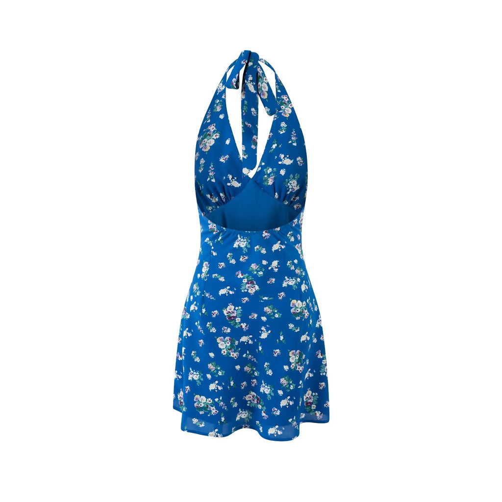 Women's Spring Vacation Lace Up Halter Women Waist Slimming Floral Dress