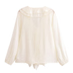 Women's Elegant V Neck Sweet Lotus Leaf Laminated Long Sleeved Shirt Spring Summer Thin Single Breasted Cardigan Shirt Women