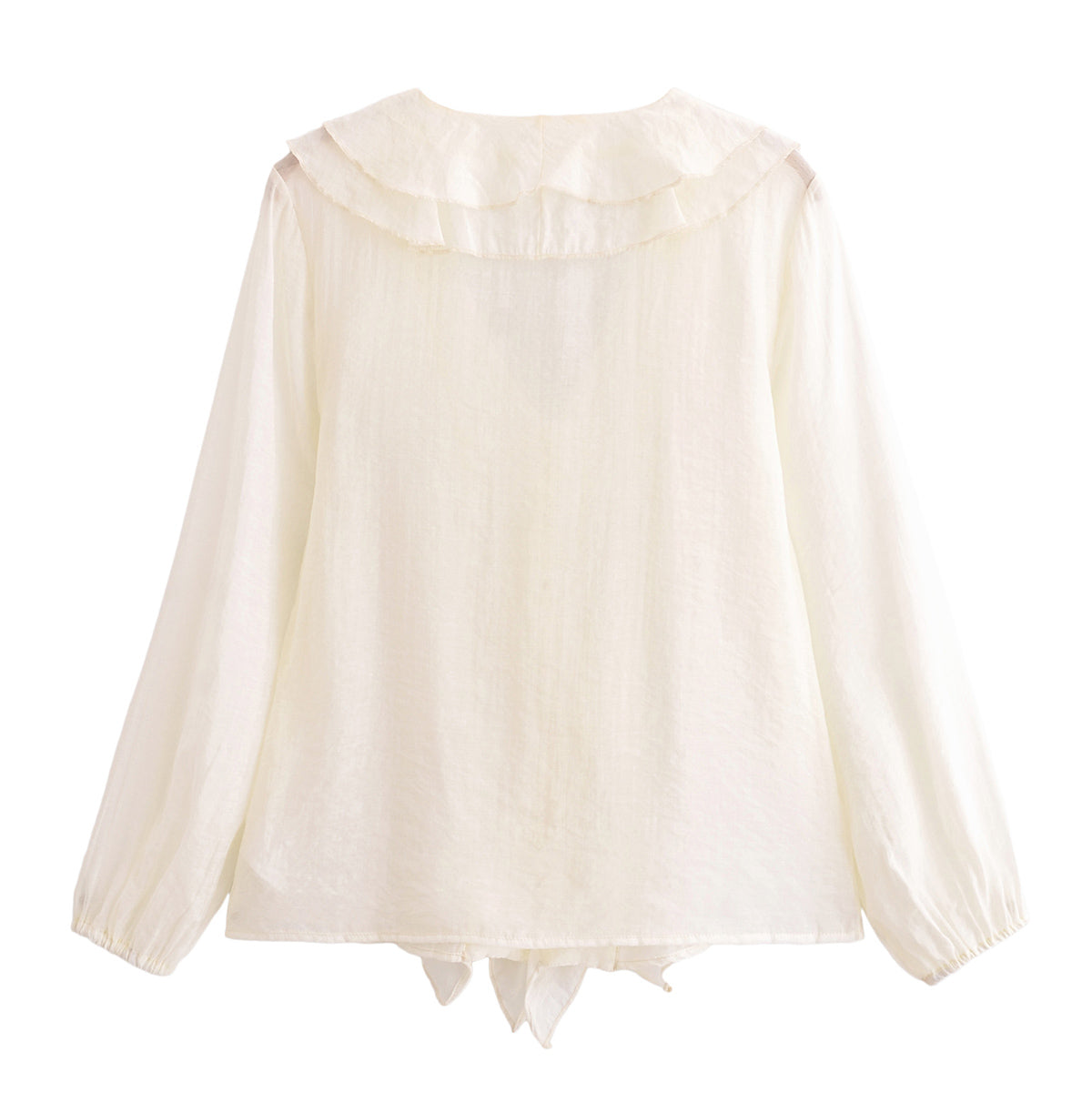 Women's Elegant V Neck Sweet Lotus Leaf Laminated Long Sleeved Shirt Spring Summer Thin Single Breasted Cardigan Shirt Women