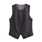 Women's Denim Spring Retro Crew Cardigan and Skirt Two-Piece Set