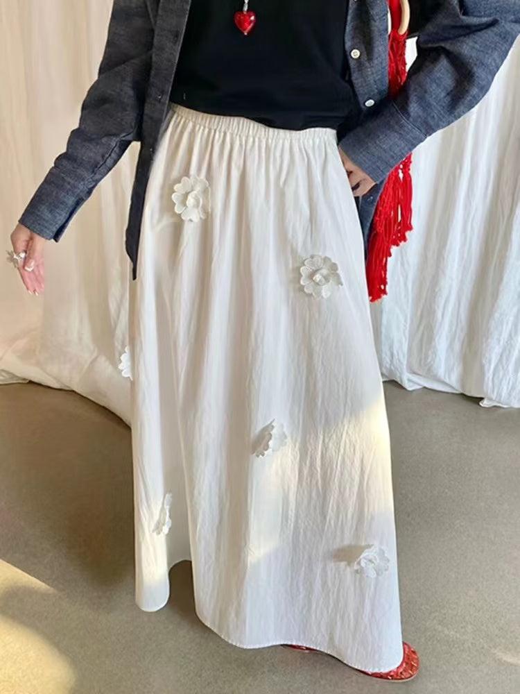 Embroidered Floral Midi Skirt