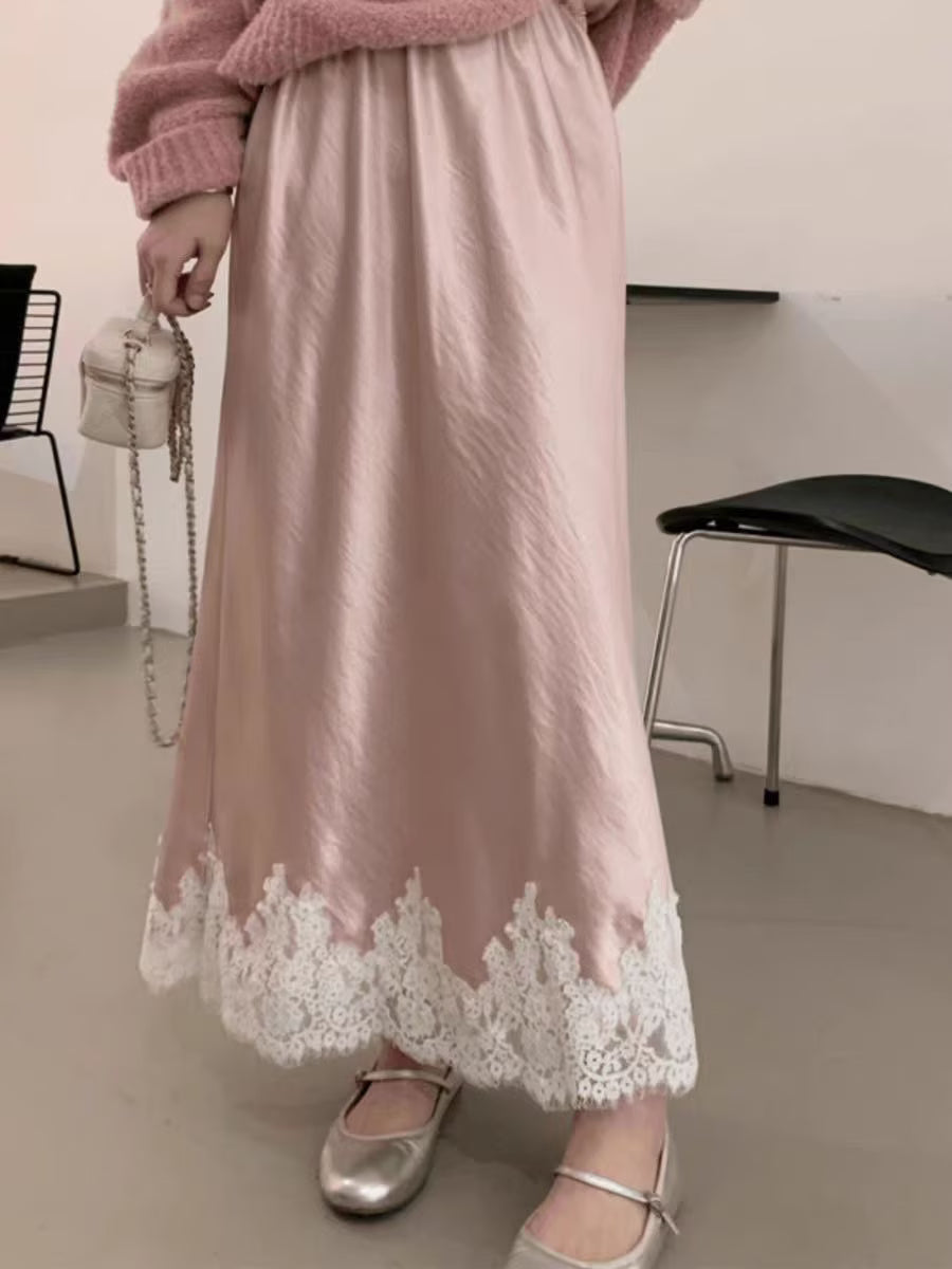 Manufacturers 5 Color Lace Stitching Satin Fabric Skirt