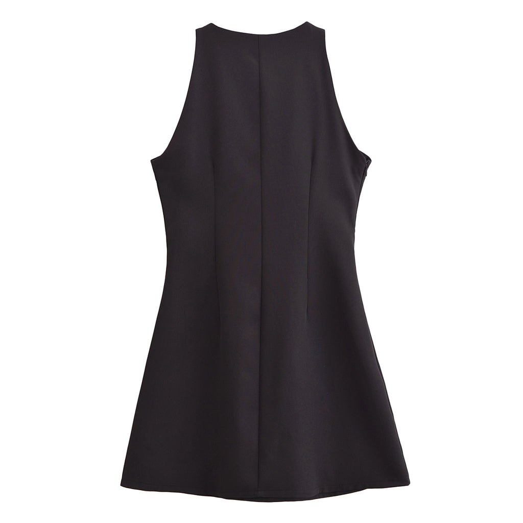 Women's Cutout Sleeveless Crew Neck Graceful Vest Dress