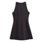 Women's Cutout Sleeveless Crew Neck Graceful Vest Dress