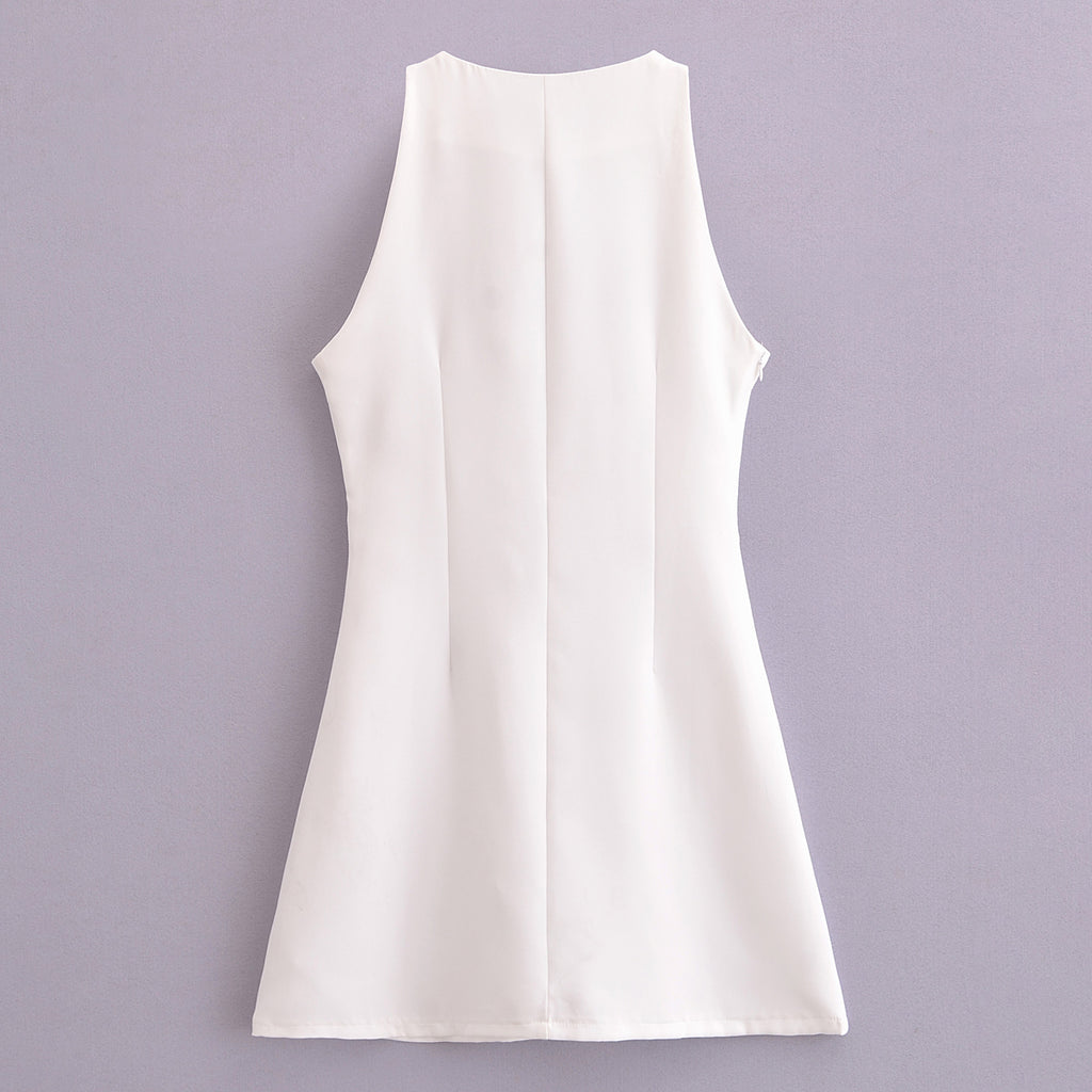 Women's Cutout Sleeveless Crew Neck Graceful Vest Dress