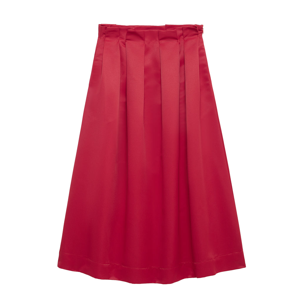 Women's Spring Women Clothing French Design Red Pleated Midi Dress