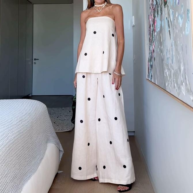 Women's Spring Polka Dot Print Tube Top Printed Loose Pants Two Piece Sets