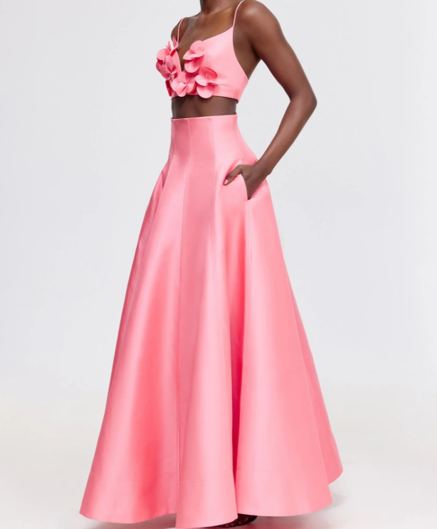 Women's Two Color Floral Solid Coordinated Two-Piece Set
