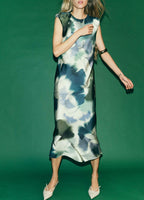 Printed Sleeveless Satin-Feel Dress