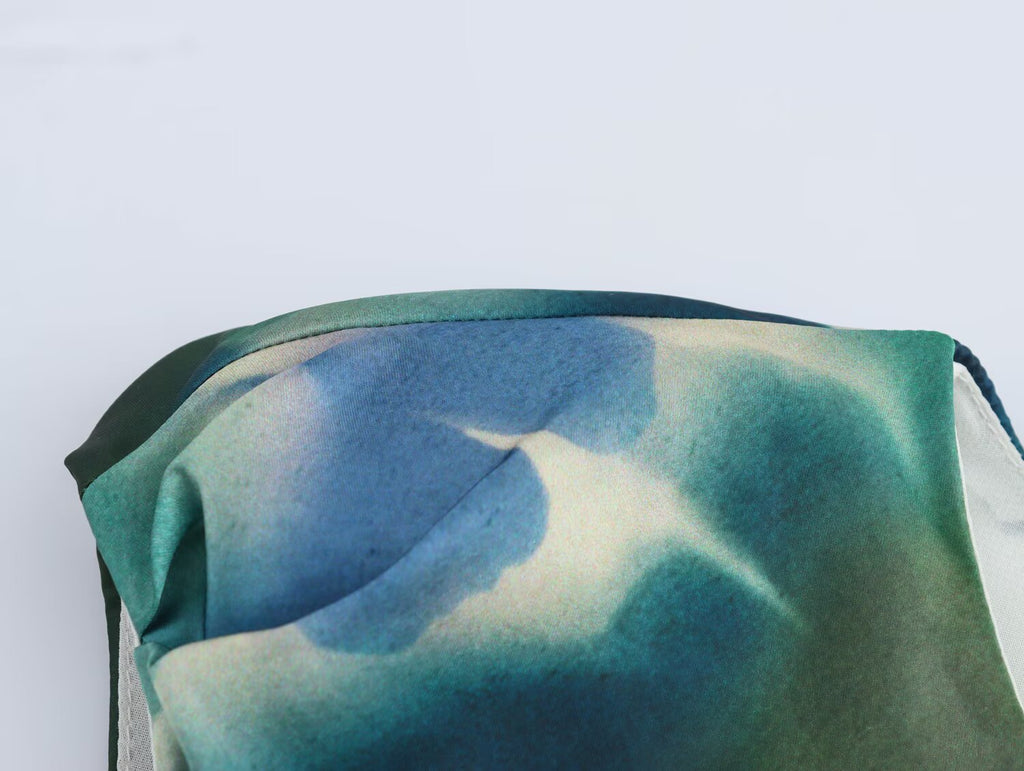 Printed Sleeveless Satin-Feel Dress