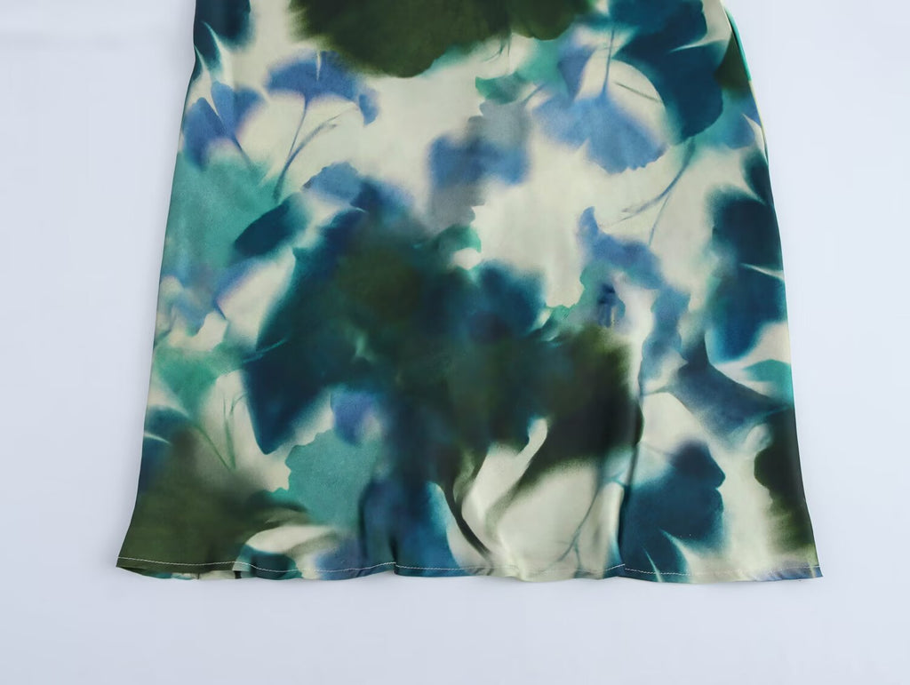 Printed Sleeveless Satin-Feel Dress