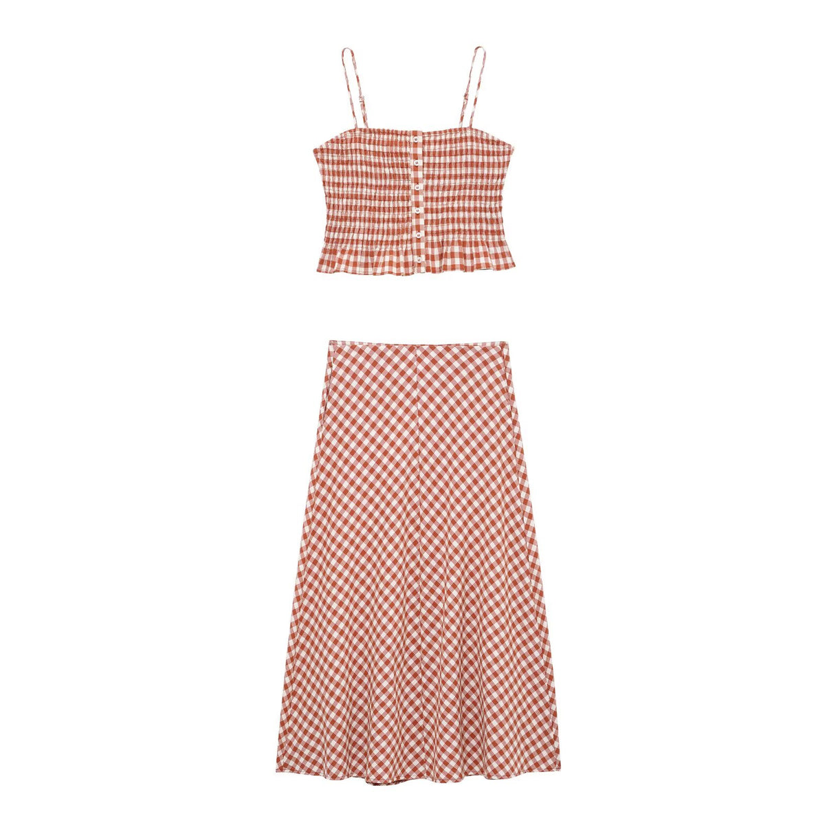 Women's Simple Plaid Short Top and Skirt Two-Piece Set