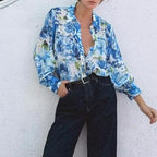 Women's Floral Printing Collared Loose Shirt