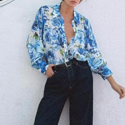Women's Floral Printing Collared Loose Shirt