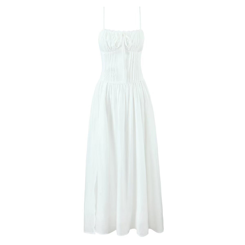 Women's Lace Trim Split A-Line Midi Dress
