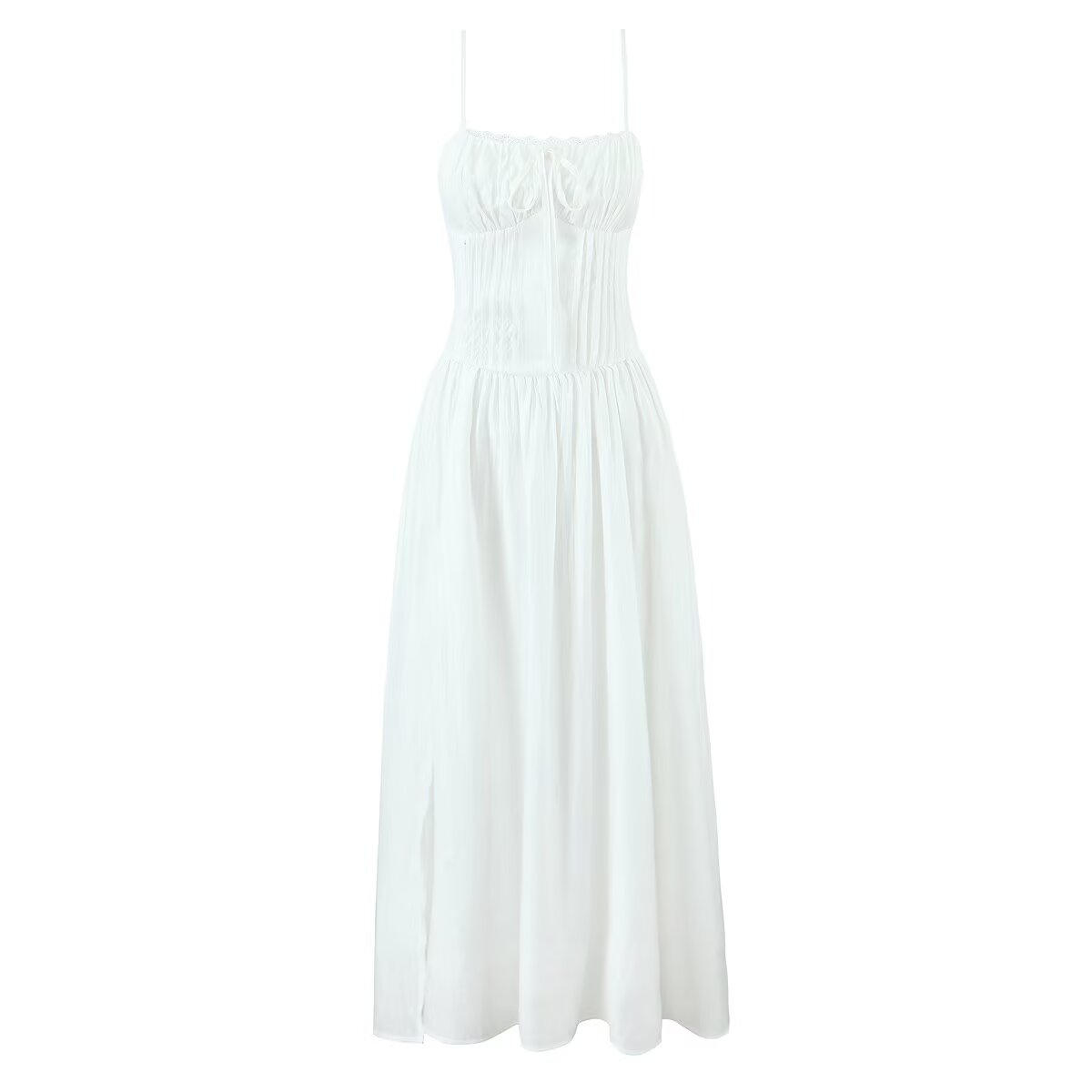 Women's Lace Trim Split A-Line Midi Dress