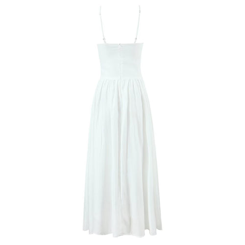 Women's Tight Waist Lace Edge Split Sling Long Summer Crumpled Off The Shoulder Bow Lace Up Slim Fit Wide Hem Beach Dress