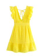 Women's V-Neck Ruched Ruffle Sleeveless Dress