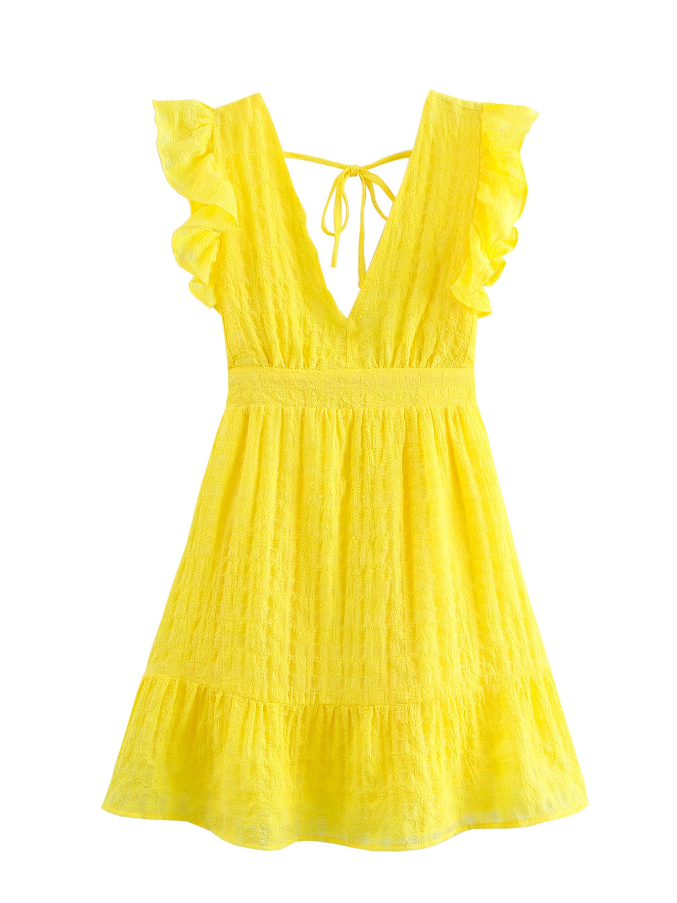 Women's V-Neck Ruched Ruffle Sleeveless Dress