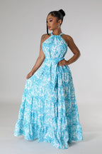 Halter Strapless Lace-Up Waist A Piece Loose Large Dress Floral