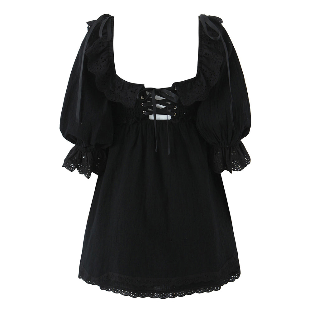Women's Square Neck Bubble Midi Sleeve Spring Summer Dress