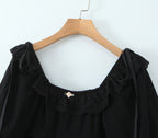 Women's Square Neck Bubble Midi Sleeve Spring Summer Dress