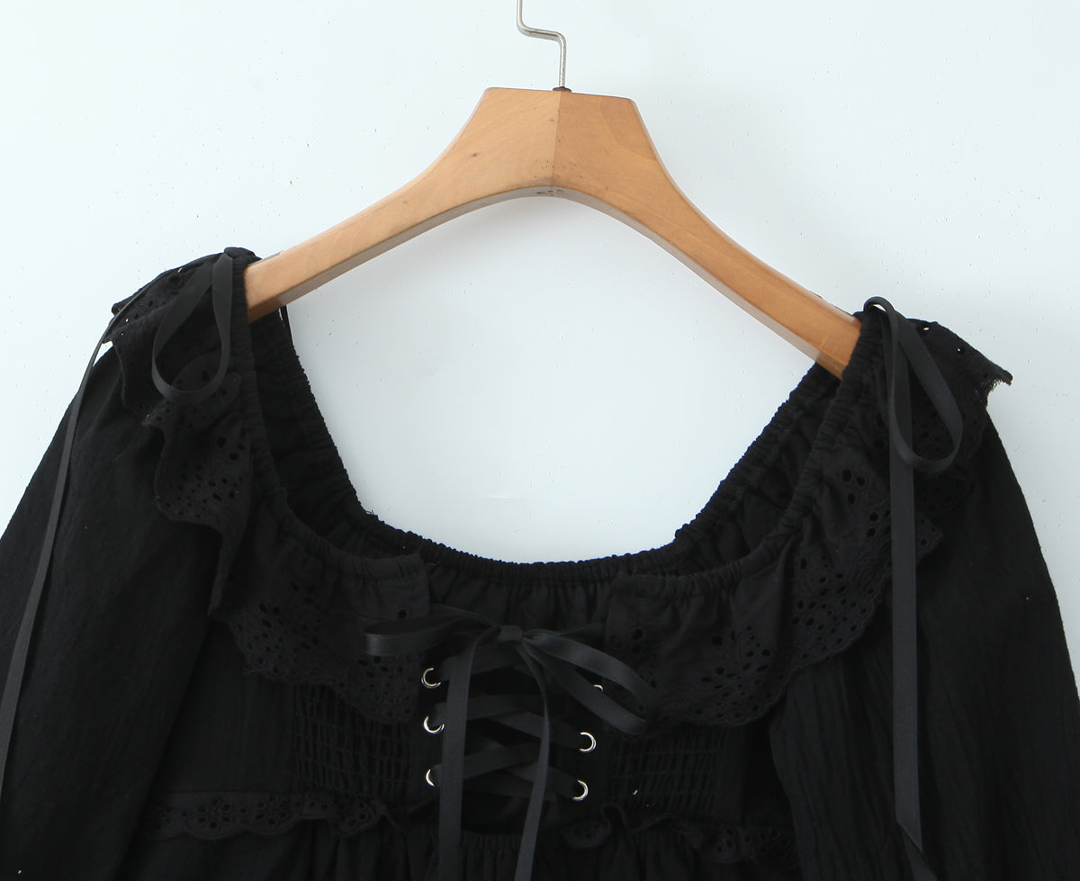 Women's Square Neck Bubble Midi Sleeve Spring Summer Dress