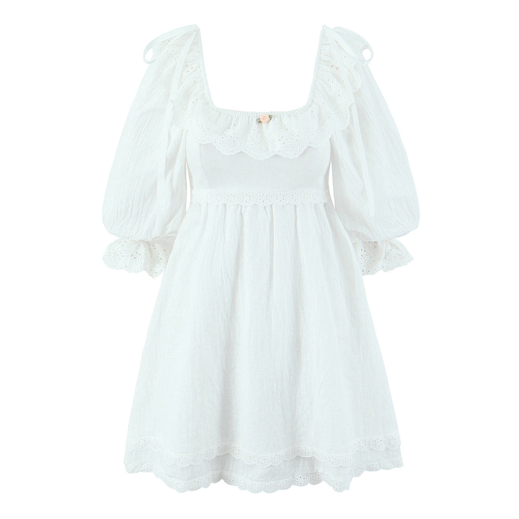 Women's Square Neck Bubble Midi Sleeve Spring Summer Dress