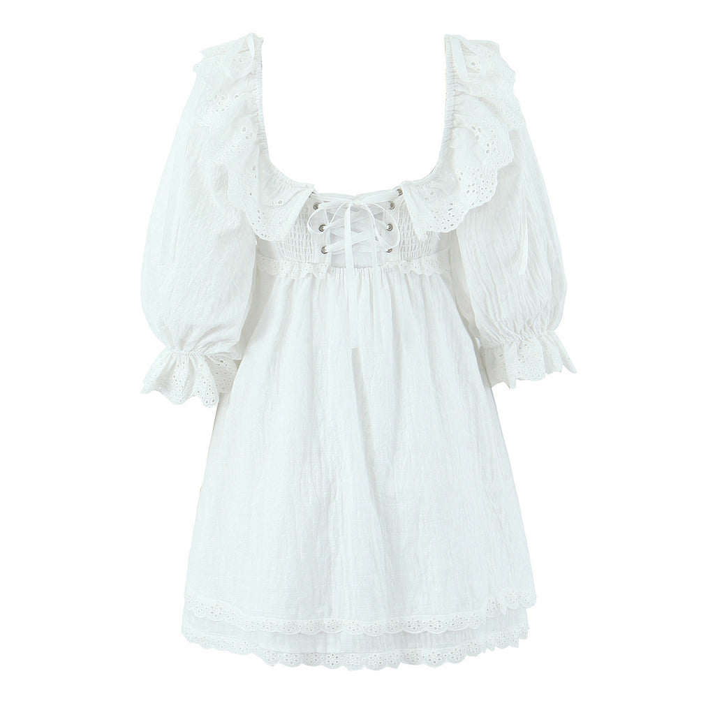 Women's Square Neck Bubble Midi Sleeve Spring Summer Dress