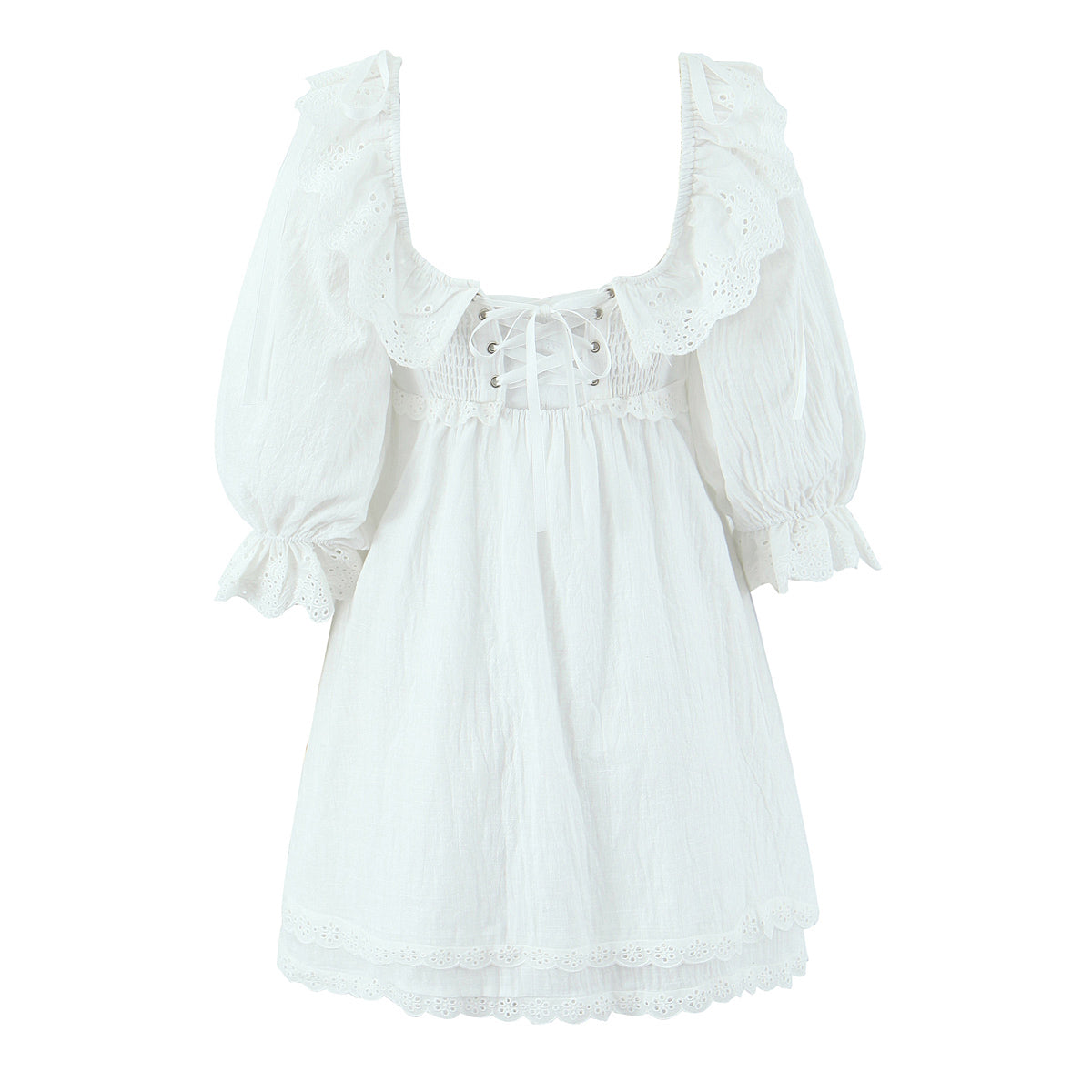 Women's Square Neck Bubble Midi Sleeve Spring Summer Dress