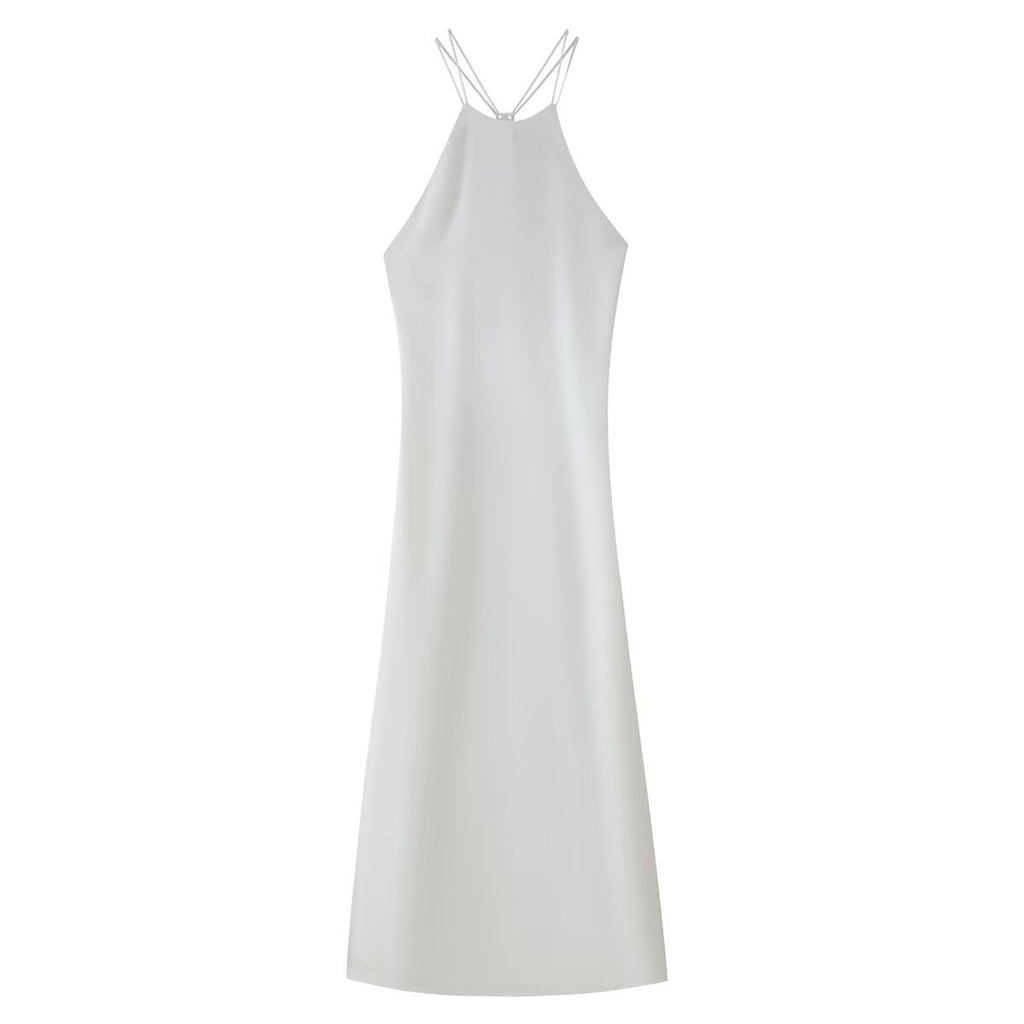 Satin Back-Detail Spaghetti-Strap Dress