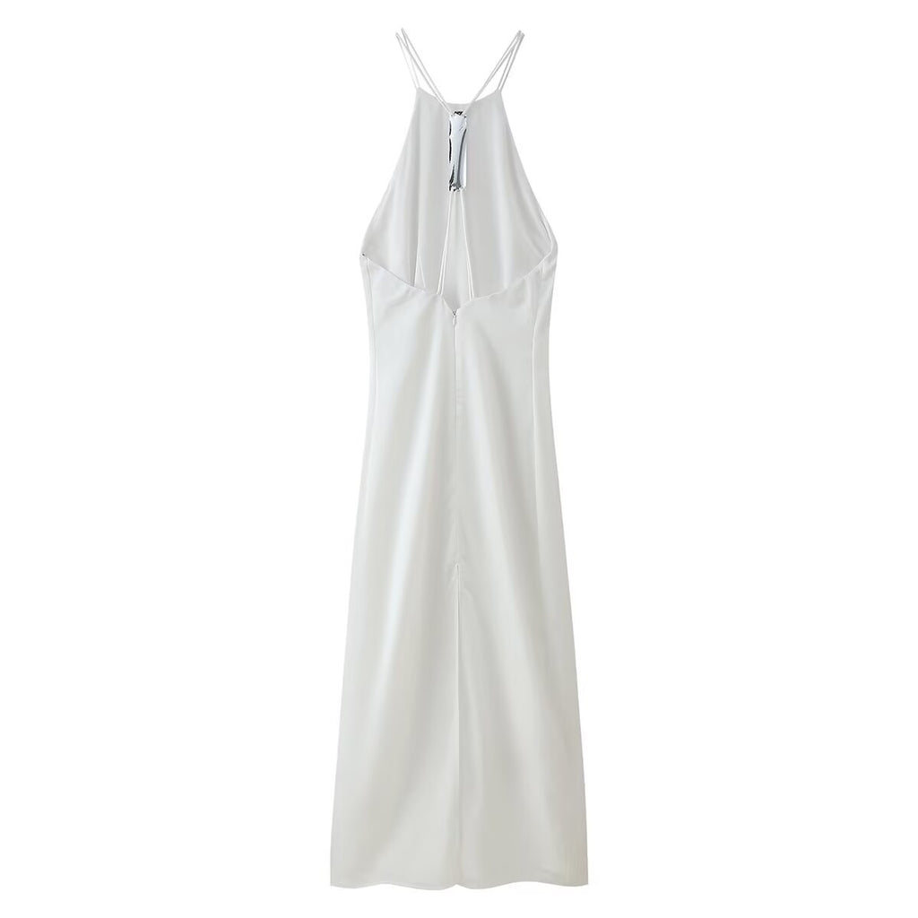 Satin Back-Detail Spaghetti-Strap Dress