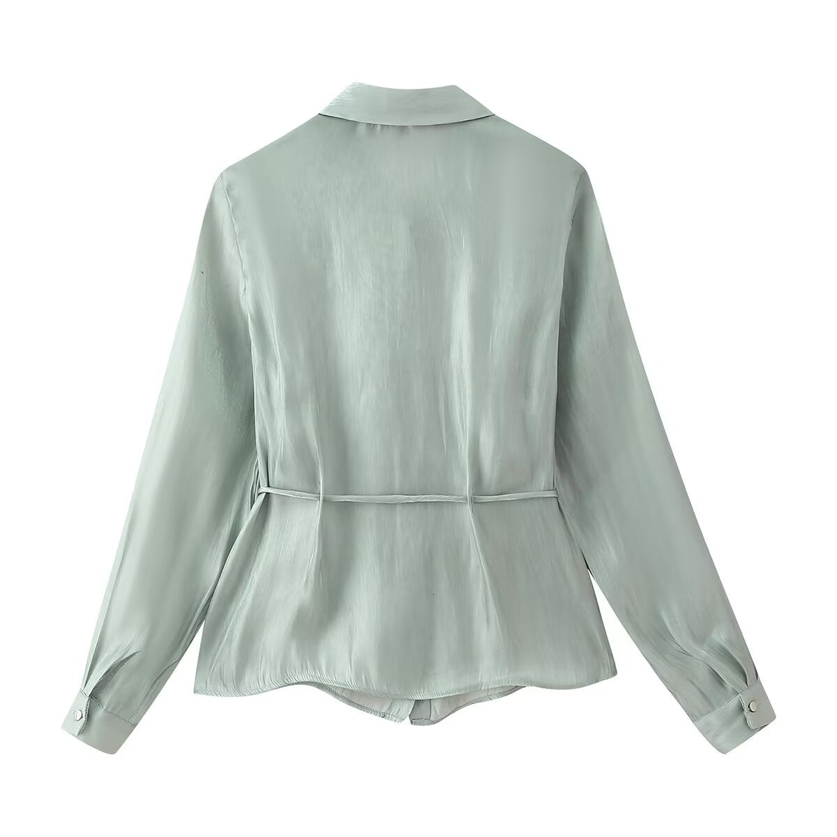 Women's Bowknot Decoration Bright Effect Long Sleeve Collared Shirt