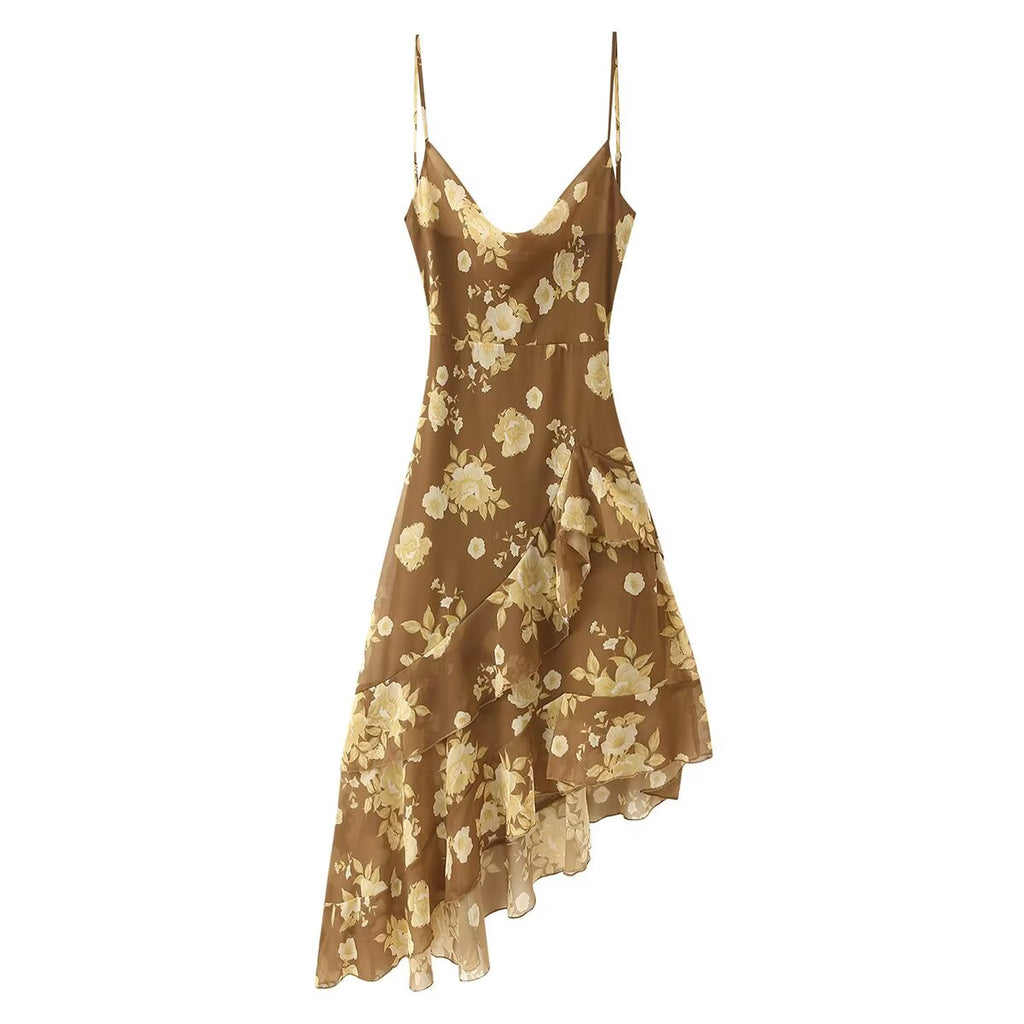 Women's Floral Ruffled Asymmetric Cami Maxi Dress