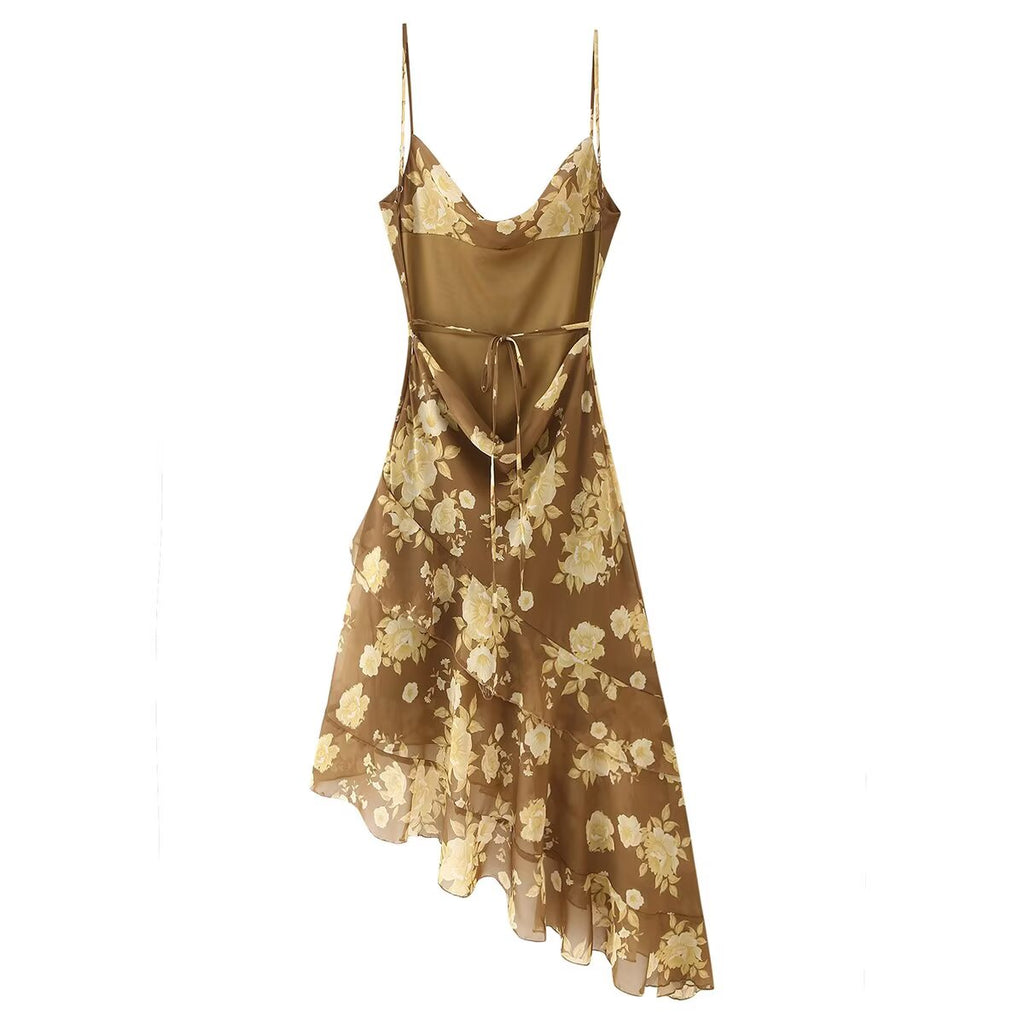 Women's Floral Ruffled Asymmetric Cami Maxi Dress
