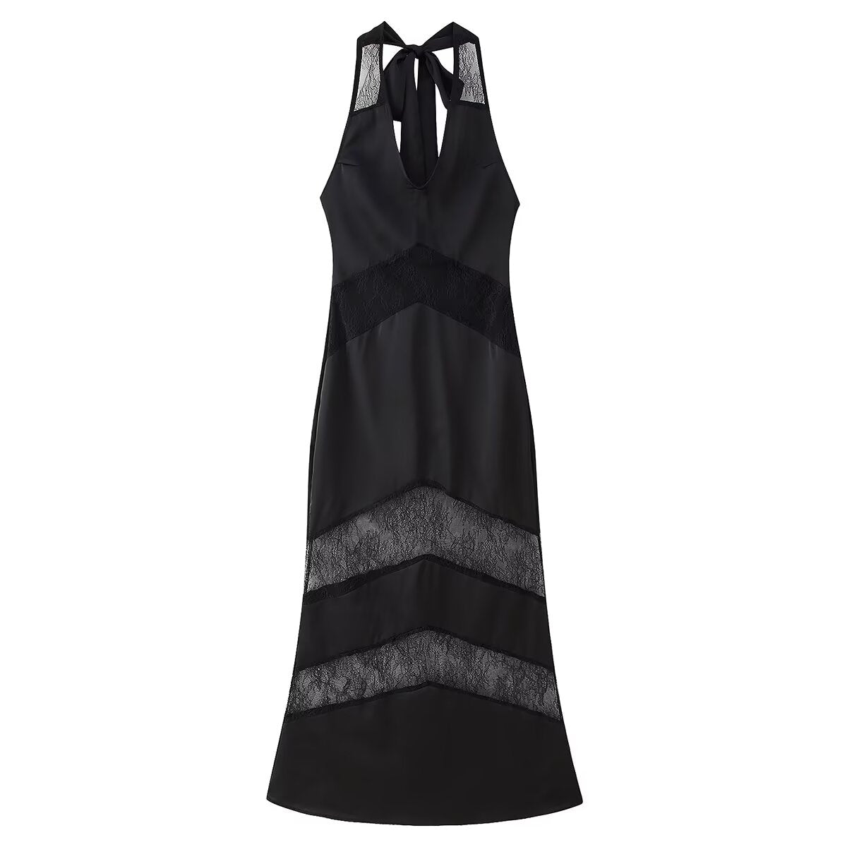 Voile Stitched Backless Maxi Dress