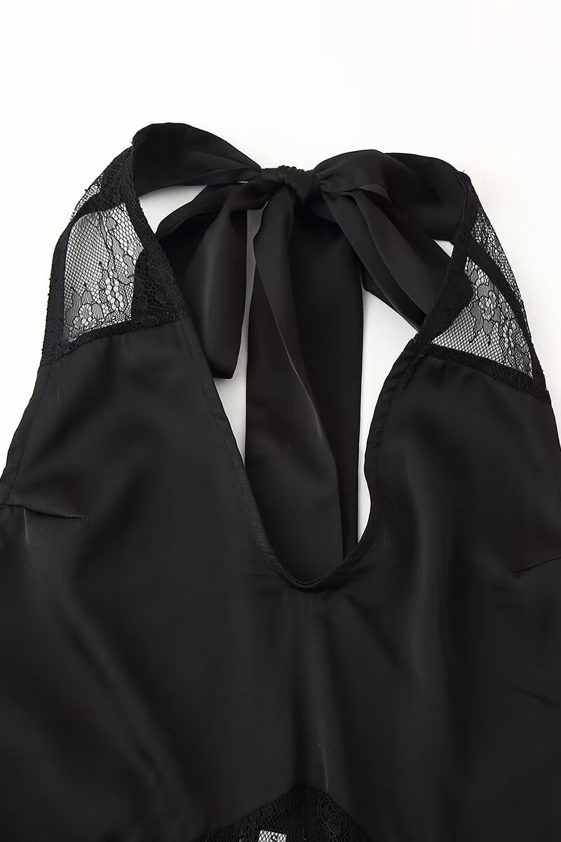 Voile Stitched Backless Maxi Dress