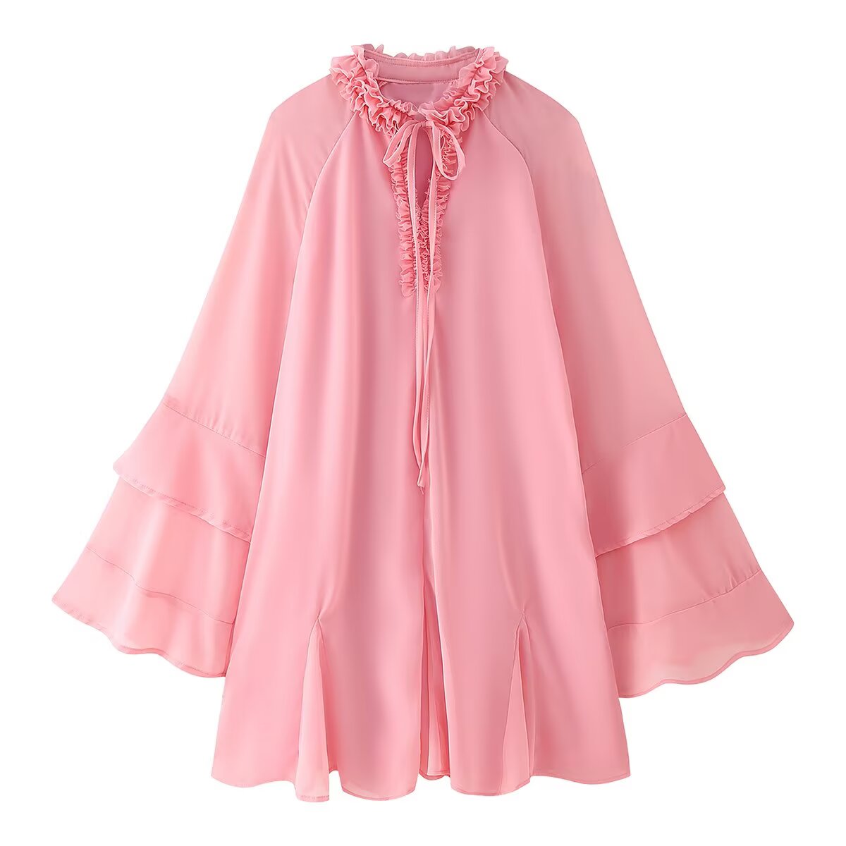 Laminated Ruffled Long-Sleeve Sweet Dress