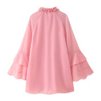 Laminated Ruffled Long-Sleeve Sweet Dress